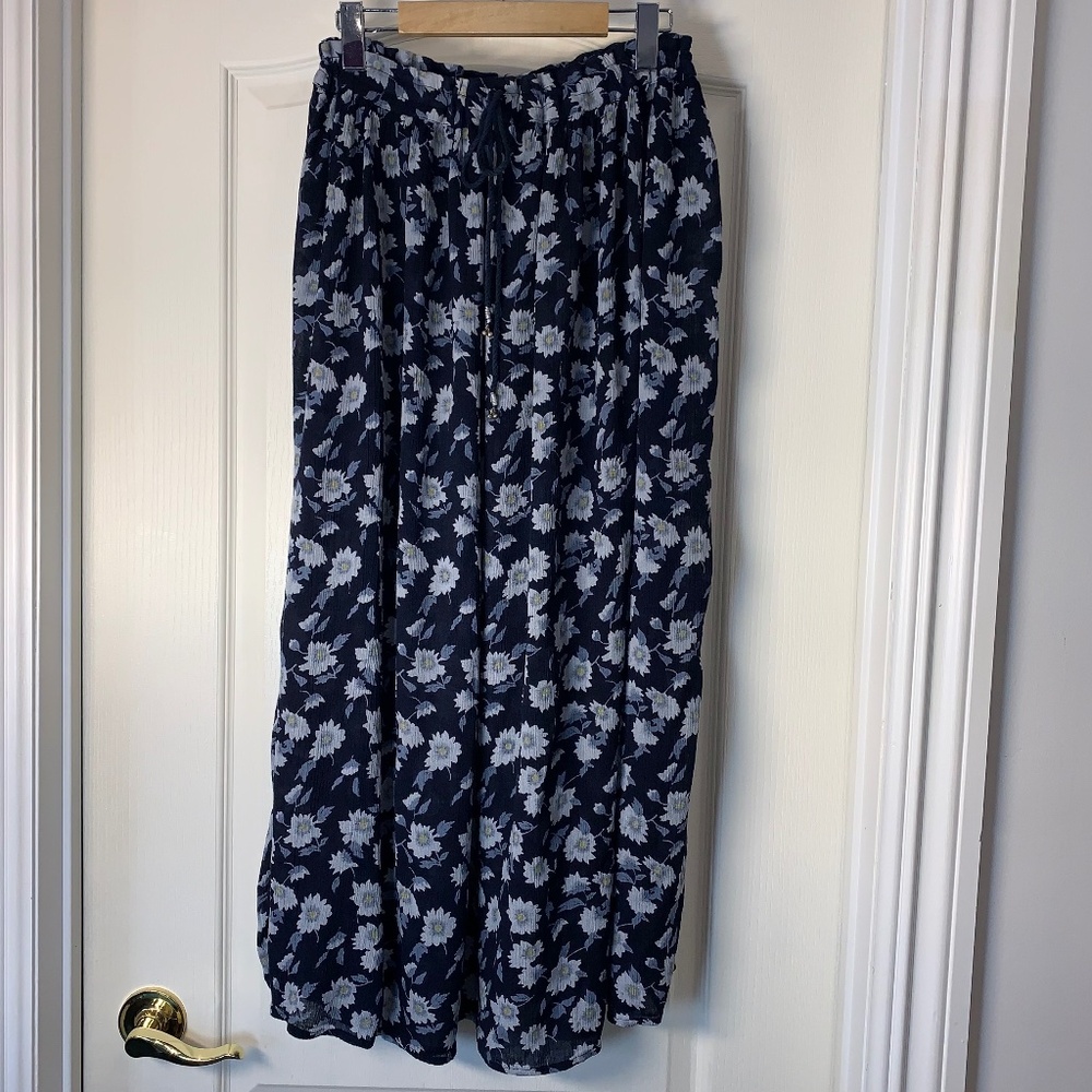 Navy Daisy Maxi Skirt Cottagecore Prairie Waist Adjustable Boho Flowy
